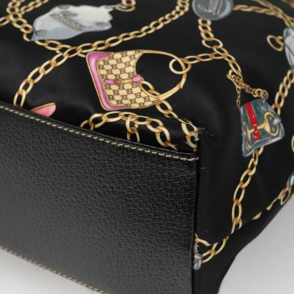 GUCCI Tote Bag Satin Black Gold 153009 Auth 136048
