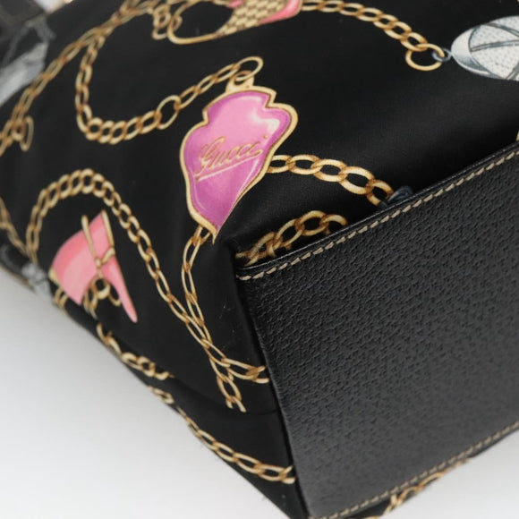 GUCCI Tote Bag Satin Black Gold 153009 Auth 136048