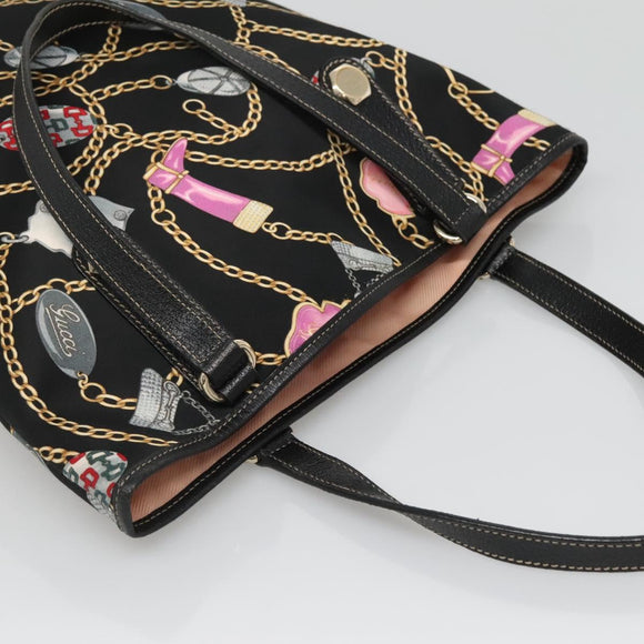 GUCCI Tote Bag Satin Black Gold 153009 Auth 136048