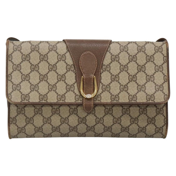 GUCCI GG Supreme Web Sherry Line Bag PVC Beige Gold 904 02 050 Auth 136049