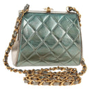 CHANEL Matelasse Chain Shoulder Bag Leather Green CC Auth 136053V-1