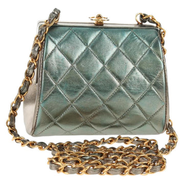 CHANEL Matelasse Chain Shoulder Bag Leather Green CC Auth 136053V