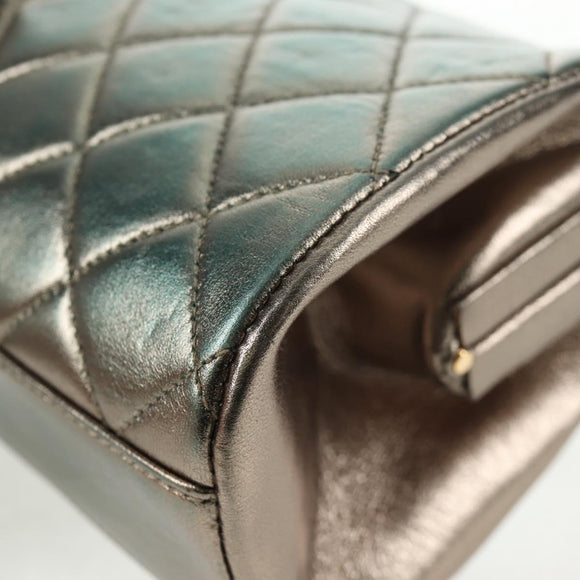 CHANEL Matelasse Chain Shoulder Bag Leather Green CC Auth 136053V