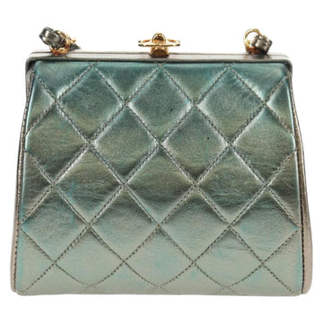 CHANEL Matelasse Chain Shoulder Bag Leather Green CC Auth 136053V - 0