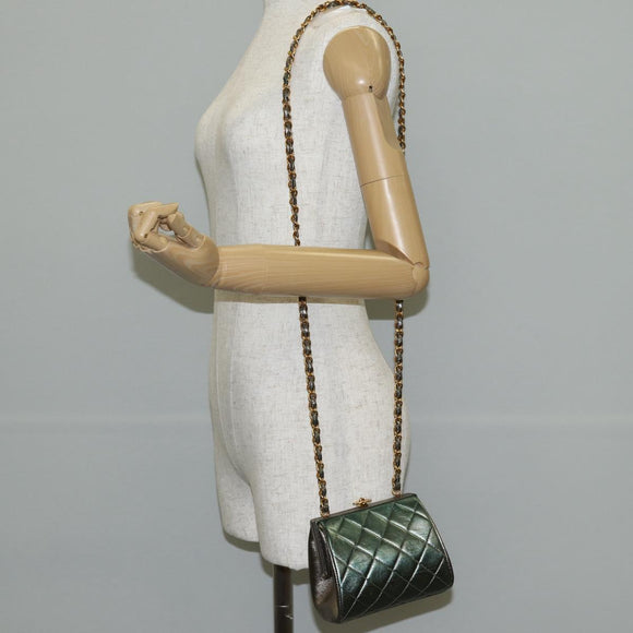 CHANEL Matelasse Chain Shoulder Bag Leather Green CC Auth 136053V