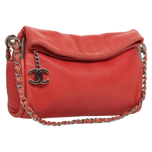 CHANEL Chain Shoulder Bag Lamb Skin Pink Silver CC Auth 136054