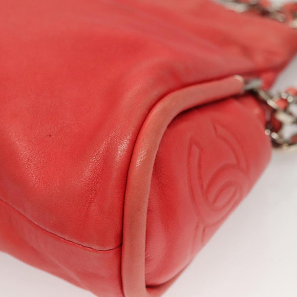 CHANEL Chain Shoulder Bag Lamb Skin Pink Silver CC Auth 136054