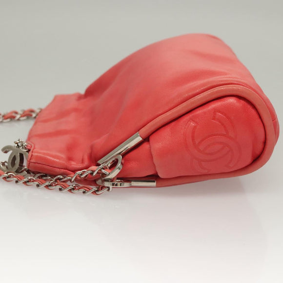 CHANEL Chain Shoulder Bag Lamb Skin Pink Silver CC Auth 136054