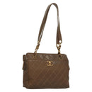CHANEL Matelasse Chain Tote Bag Patent leather Brown Gold CC Auth 136055-1