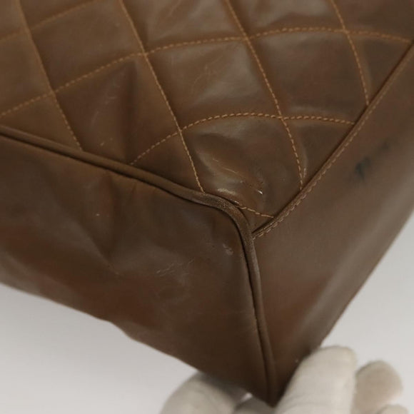 CHANEL Matelasse Chain Tote Bag Patent leather Brown Gold CC Auth 136055
