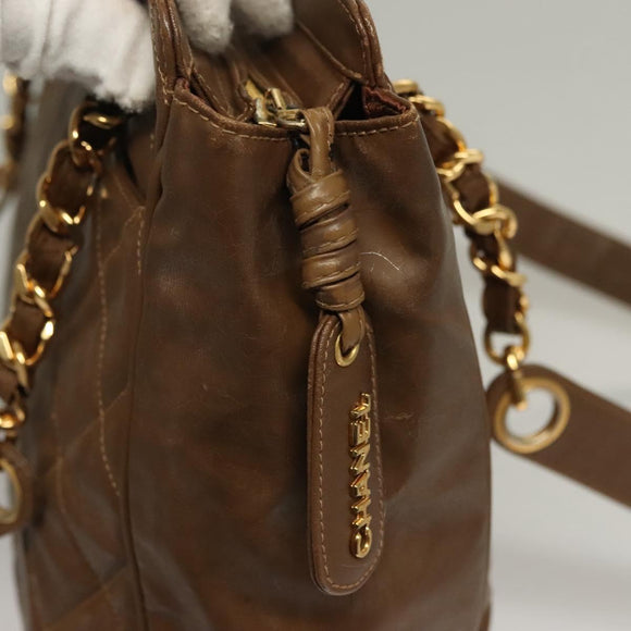 CHANEL Matelasse Chain Tote Bag Patent leather Brown Gold CC Auth 136055