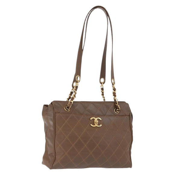 CHANEL Matelasse Chain Tote Bag Lakleer Bruin Goud CC Auth 136055