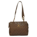 CHANEL Matelasse Chain Tote Bag Patent leather Brown Gold CC Auth 136055-13