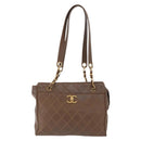 CHANEL Matelasse Chain Tote Bag Lakleer Bruin Goud CC Auth 136055-13