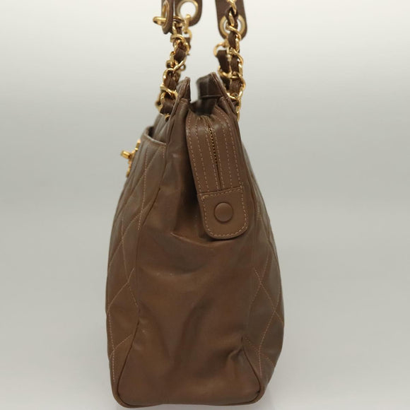 CHANEL Matelasse Chain Tote Bag Patent leather Brown Gold CC Auth 136055