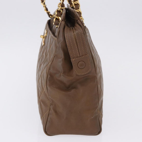 CHANEL Matelasse Chain Tote Bag Lakleer Bruin Goud CC Auth 136055