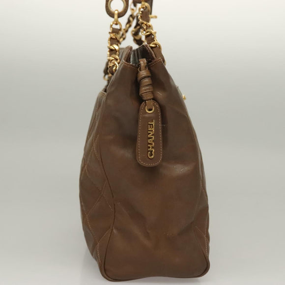 CHANEL Matelasse Chain Tote Bag Patent leather Brown Gold CC Auth 136055