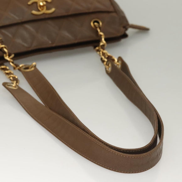 CHANEL Matelasse Chain Tote Bag Patent leather Brown Gold CC Auth 136055