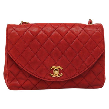 CHANEL Matelasse Chain Shoulder Bag Lamb Skin Red Gold CC Auth 136059 - 0