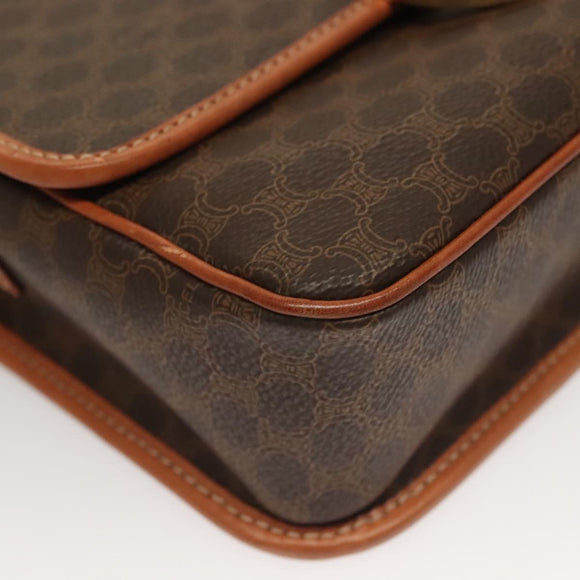 CELINE Macadam Canvas Shoulder Bag PVC Leather Brown Gold Auth 136068