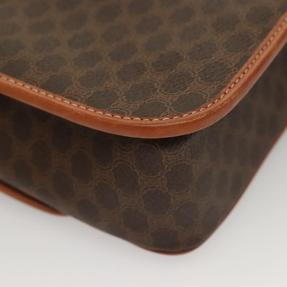 CELINE Macadam Canvas Shoulder Bag PVC Leather Brown Gold Auth 136068