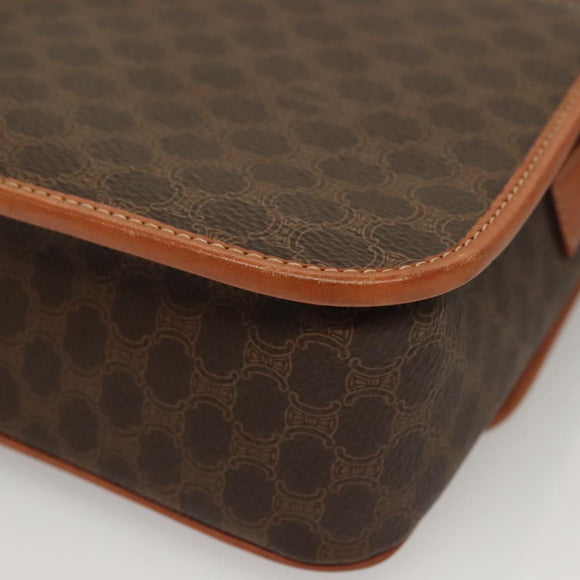 CELINE Macadam Canvas Shoulder Bag PVC Leather Brown Gold Auth 136068