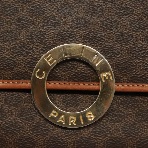 CELINE Macadam Canvas Shoulder Bag PVC Leather Brown Gold Auth 136068