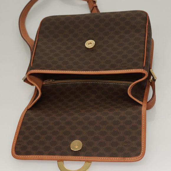 CELINE Macadam Canvas Shoulder Bag PVC Leather Brown Gold Auth 136068