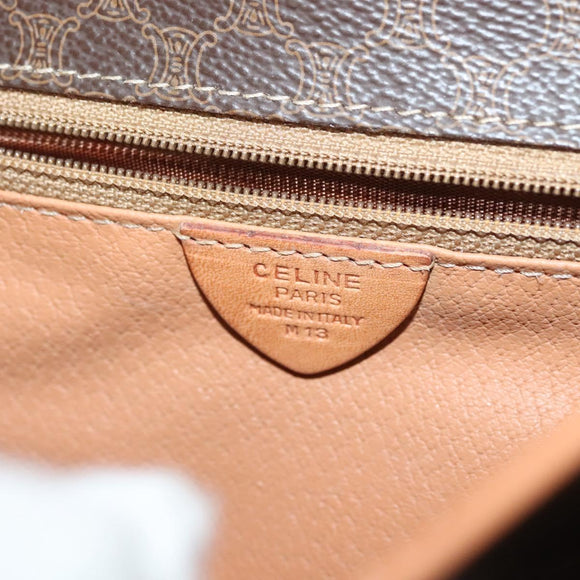 CELINE Macadam Canvas Shoulder Bag PVC Leather Brown Gold Auth 136068