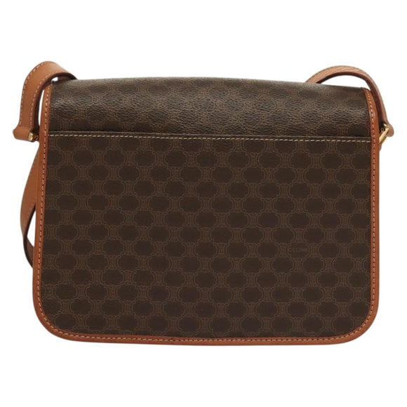 CELINE Macadam Canvas Shoulder Bag PVC Leather Brown Gold Auth 136068