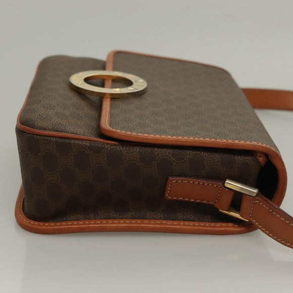 CELINE Macadam Canvas Shoulder Bag PVC Leather Brown Gold Auth 136068