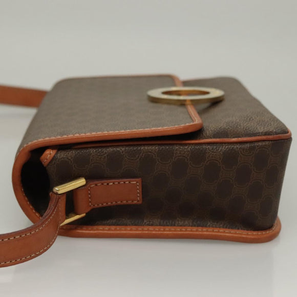 CELINE Macadam Canvas Shoulder Bag PVC Leather Brown Gold Auth 136068