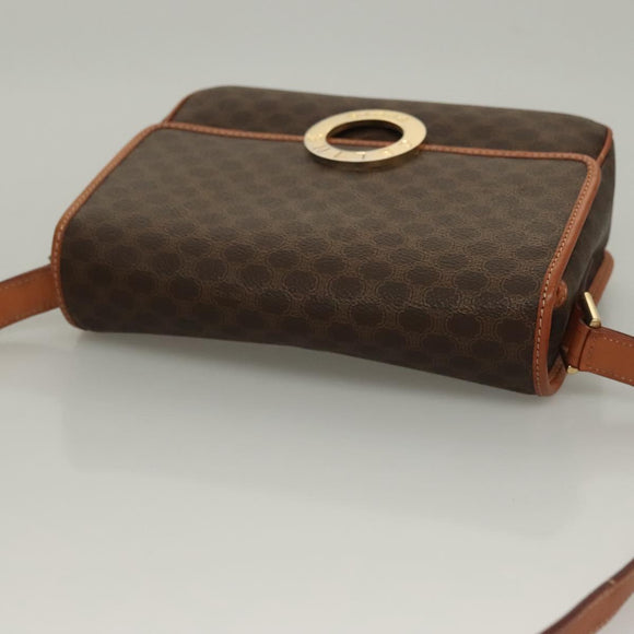 CELINE Macadam Canvas Shoulder Bag PVC Leather Brown Gold Auth 136068