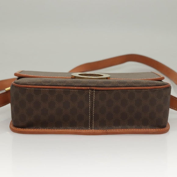 CELINE Macadam Canvas Shoulder Bag PVC Leather Brown Gold Auth 136068