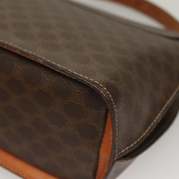 CELINE Macadam Canvas Hand Bag PVC Leather Brown Gold Auth 136069