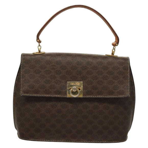 CELINE Macadam Canvas Hand Bag PVC Leather Brown Gold Auth 136069