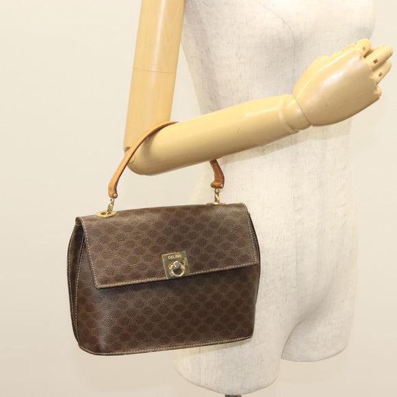 CELINE Macadam Canvas Hand Bag PVC Leather Brown Gold Auth 136069