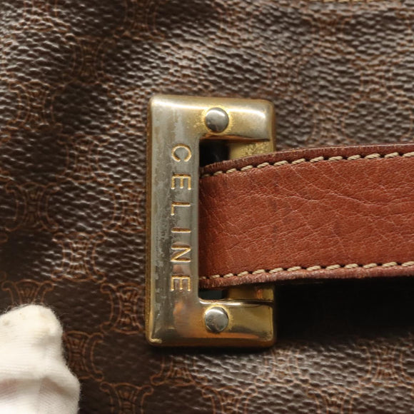 CELINE Macadam Canvas Shoulder Bag PVC Leather Brown Gold Auth 136070