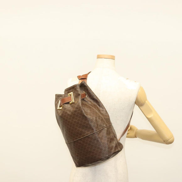 CELINE Macadam Canvas Shoulder Bag PVC Leather Brown Gold Auth 136070