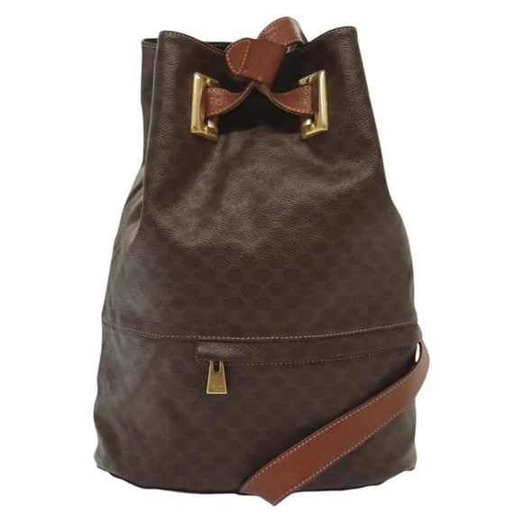 CELINE Macadam Canvas Shoulder Bag PVC Leather Brown Gold Auth 136070