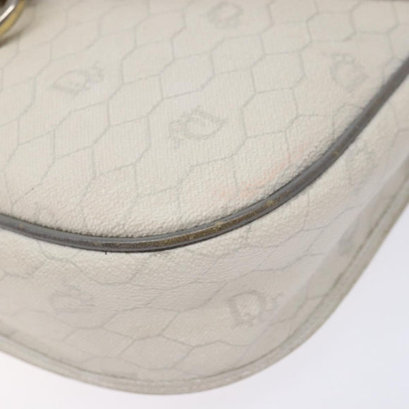 Christian Dior Honeycomb Canvas Shoulder Bag PVC White Gold Auth 136076