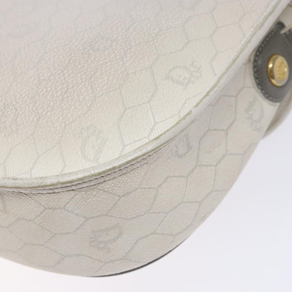 Christian Dior Honeycomb Canvas Shoulder Bag PVC White Gold Auth 136076