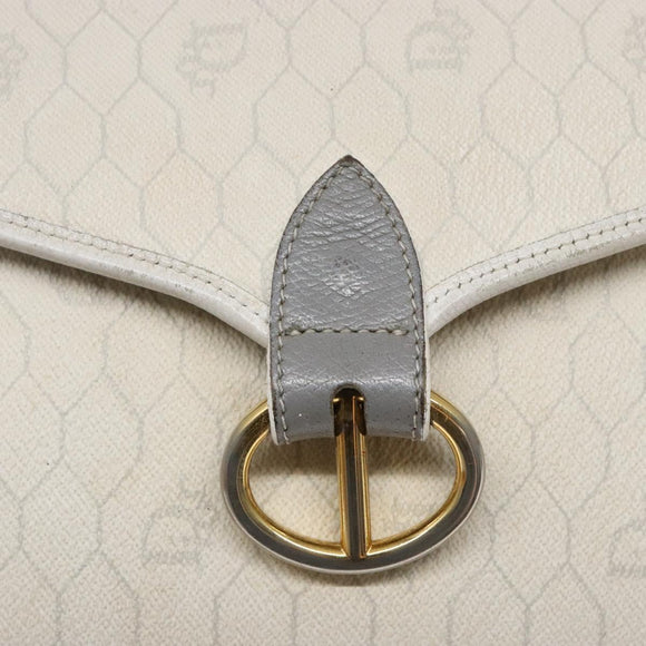 Christian Dior Honeycomb Canvas Shoulder Bag PVC White Gold Auth 136076