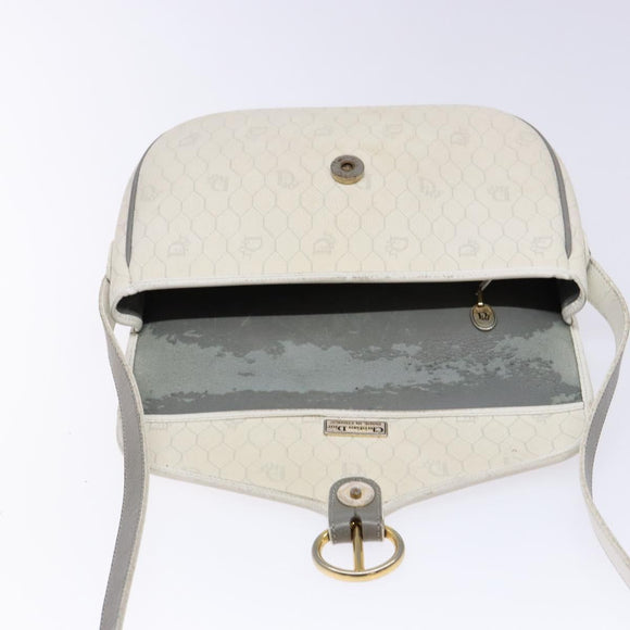 Christian Dior Honeycomb Canvas Shoulder Bag PVC White Gold Auth 136076