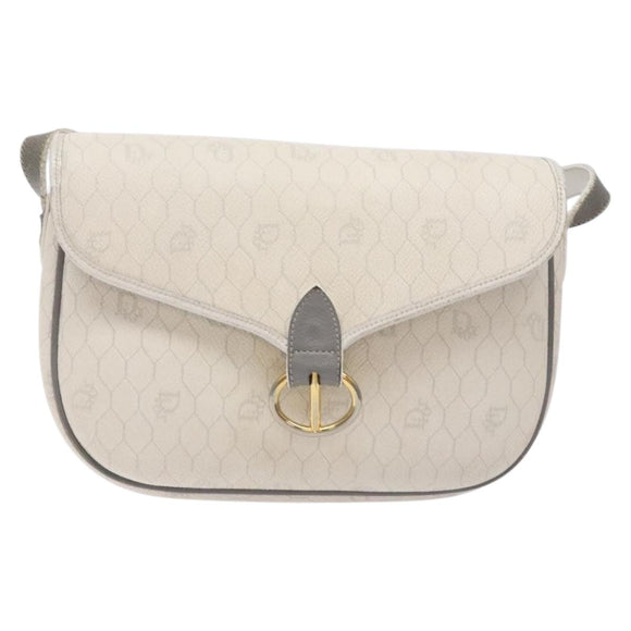 Christian Dior Honeycomb Canvas Shoulder Bag PVC White Gold Auth 136076