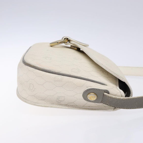 Christian Dior Honeycomb Canvas Shoulder Bag PVC White Gold Auth 136076