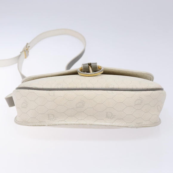 Christian Dior Honeycomb Canvas Shoulder Bag PVC White Gold Auth 136076