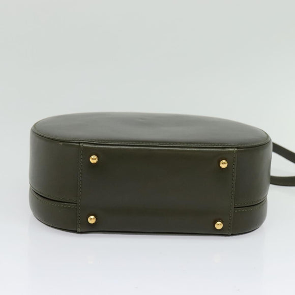 GUCCI Hand Bag Leather 2way Green Gold Auth 136078