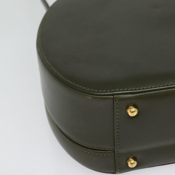 GUCCI Hand Bag Leather 2way Green Gold Auth 136078