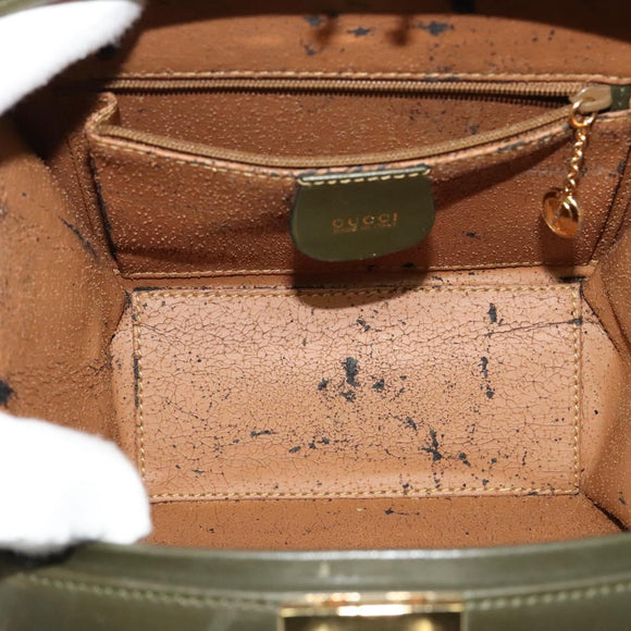 GUCCI Hand Bag Leather 2way Green Gold Auth 136078